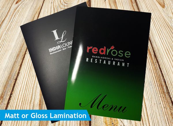 A4 8pp Matt and Gloss Laminated Restaurant Inside Menus